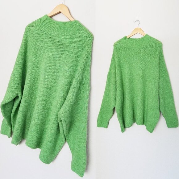 Topshop Mock Neck Oversized Chunky Knit Tunic Sweater Longline M 8/10 Green Cozy - Picture 11 of 14